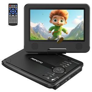 POFOTO 및 자동차용 9.5인치 휴대용 DVD 4-6시간 자동차 스크린, 작동 리모컨, 회전 듀얼 프리 플레이어, /SD 7.5인치 지원, 지역 있는 스피커가 /AV TV - 블랙 동기화 시간, USB