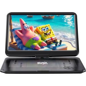 SUNPIN 17인치 휴대용 DVD 플레이어, 15.6인치 충전식 프리 출력 회전 HD 및 블랙 /USB 대형 스크린, 포함, 지역 TV, 카드 리모컨 AV CD 입력 6시간 배터리 /동기화 /SD