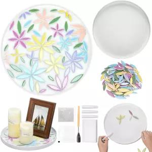 후면 DIY 세라믹 대형 모자이크 타일 혼합 300g 버드나무 공예 원형 선물 트레이 잎 11.8인치 홈 데코 아트