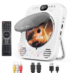 TV용 미니 CD DVD 플레이어 - 데스크탑 내장 케이블이 컴팩트 가정용 벽걸이 화이트 HDMI 및 휴대용 있는 1080P USB /AUX 플레이어, 재생, AV 블루투스 업스케일링, 스피커,