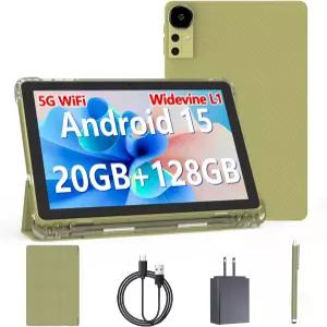 안드로이드 15 태블릿 10인치 20GB 옐로우 GMS 쿼드코어 배터리 케이스 및 L1 와이드바인 RAM 포함 5G PC