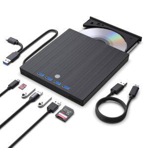 JKNJX 외장 CD DVD 드라이브, 9 노트북 3.0 드라이버 디스크 맥 4개와 TYPE-C 버너 IN TF 광학 PC 라이터, 1 플레이어 리눅스 슬림 및 슬롯 윈도우 USB 카드 OS용 2개, 포트 울트라 /SD