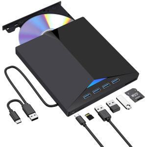 HCSUNFLY 노트북용 외장 CD /DVD 드라이브, 호환 /에어 플레이어 아이맥 라이터 USB /10 리더기, 타입-C 데스크탑 휴대용 IN /8 버너 (7 윈도우 /XP /VISTA와 1) 맥 맥북 3.0 7 프로