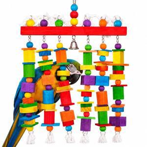 MACAWS 아프리카 그레이 코카투오스를 위한 초대형 씹기 새 튼튼한 내구성이 벨이 있는 블록, 13인치 뛰어난 액세서리 및 스틸 앵무새 나무 체인 X 스테인리스 장난감, 21.6인치 대형 새장