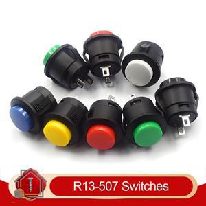 5/10pcs R13-507 순간 푸시 버튼 스위치 블랙 레드 화이트 옐로우 그린 16mm 2핀 6A/125VAC 라운드