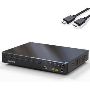 LONPOO TV용 HDMI DVD 플레이어, 지역 포함, 블루레이 불가 AV 포트, 케이블 재생, USB 풀 HD 지원 및 화질, 프리 마이크