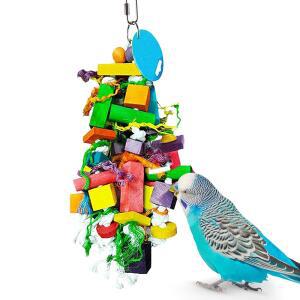SUNGROW PARROT 나무 및 밧줄 씹는 장난감, 다양한 걸이용 모양의 고리가 있는 로프(15.2CM(6인치)) 면 색상의 블록