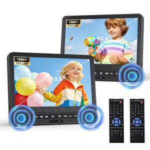 12.5인치 듀얼 휴대용 DVD 플레이어, DESOBRY 동일한 영화 지역 지원, 두 헤드레스트 또는 배터리, 편의 TV 재생, 충전식 5시간 무료 USB/SYNC 플레이어로