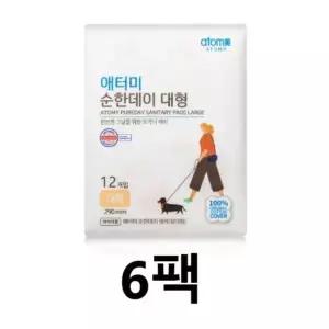 [셀러허브]애터미 순한데이 생리대 대형 12매 x 6팩 (S49504182)