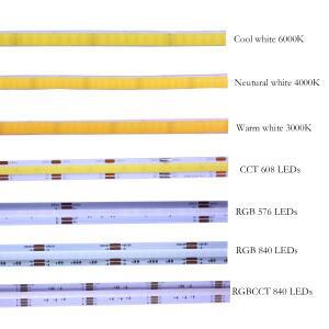 5m COB RGB CCT 따뜻한 자연 쿨 화이트 LED 스트립 DC12V/24V 유연한 높은 Dotless 다채로운 테이프 바 RA9