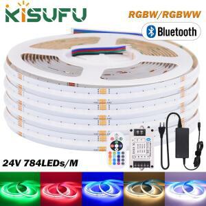 RGBWW COB LED 스트립 라이트 24V 블루투스 EU/UK/US/AU 플러그 키트 유연한 접착식 테이프 바 룸 장식