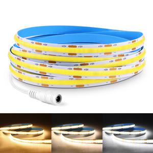 5M 10M COB LED 스트립 빛 12V 고휘도 유연한 바 테이프 리본 선형 디밍 가능 룸 장식