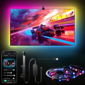 PC TV LED 무드등 RGBIC 스트립 조명 카메라 앱 제어, 음악 동기화, 게임 및 홈 데코용