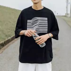 남자 캐주얼 외출 패션 심플 오버핏 5부 반팔 티셔츠
