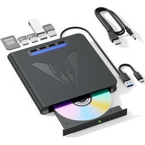LLMHHKYK PC 노트북용 7 IN 1 버너, 및 데스크톱용 윈도우 /CD 지원, 드라이브 /DVD 블루레이 휴대용 디스크 리더기 리눅스 100GB 허브, (7 /TF SD 외장 카드 맥OS 1) 3.0 USB