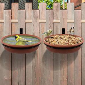 FENCE 새 모이통 트레이 - 나무 링이 21.6CM(8.3인치) 야생 데크 2개, 장착 울타리에 지름 설치, 야외 (브라운) 있는 식수 철제 장소, 욕조 튼튼한