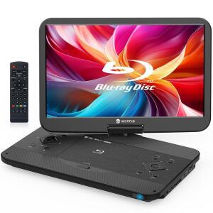 WONNIE 17.6인치 휴대용 블루레이 플레이어, 15.4인치 비디오 카드 입력 출력 HDMI 대형 1080P DVD 지원 /SD MOV HD 충전식 AV 및 배터리, 회전 풀 스크린, 내장 MP4, USB