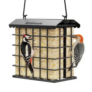 BIRDREAM 야외용 DOUBLE SUET 새 모이통, 넛타치, 전천후 케이크 지붕이 블랙 있는 청소가 홀더, 및 수트 케이지 리필 메탈 쉬움, 딱따구리, 올 총칭,