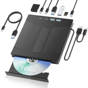 TAOPJWR 7-IN-1 PC 외장 블루레이 드라이브용 지원, 노트북 맥 윈도우 /W 3.0 SD 리더기, 및 버너 리눅스 드라이브 R 데스크톱과 100G USB TYPE-C /TF 호환되는 카드 디스크