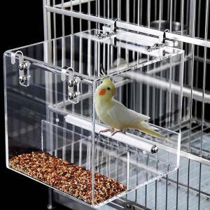 지저분해지지 않는 새장용 새 모이통, 자동 케이지 잉꼬 (라지) MYNA 아크릴 모이통 COCKATIEL 앵무새 모란 볏 카나리아