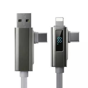 4 in 1 C타입 8핀 A타입 멀티 케이블 충전기 LED 디스플레이 USB 고속 실시간 전압 스마트폰 급속충전 다양
