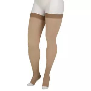 쥬조 베이직 44 허벅지 높이 2030mmHg 실리콘 탑 밴드가 있는 오픈 토 압박 스타킹 남녀 레귤러 (I) 베이지
