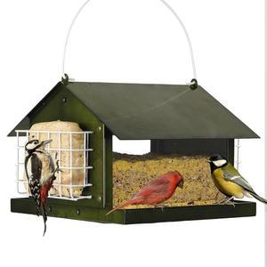 SOLUTION4PATIO 야외 걸이용 새 모이통, 전체 스위트 카디널 트레이 호퍼 금속, (그린) 대용량, 더블 케이크 총칭용 핀치, 및 내후성