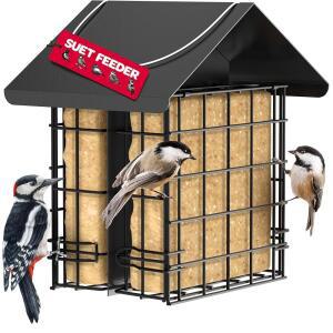 SUET 외부용 새 모이통 [이중 용량] 씨앗 있는 야생 케이크, 사용 피더, 금속 지붕이 스위트 모이통, 함께 수트 벽걸이 밀웜 케이크와