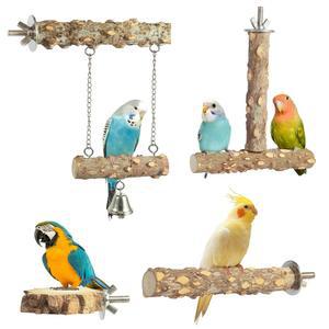 새 농어, 나무 스탠드 가지 4개, 그라인딩 잉꼬 BUDGIES 포크 농어 액세서리 세트 나뭇가지 앵무새 CONURE 츄잉 발바닥 스탠딩 등반 스틱 케이지