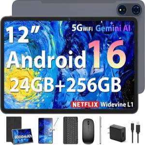 2026 안드로이드 16 태블릿 키보드 포함 12인치 24GB+256GB+2TB 확장 2K 제미니 AI 탑재 전자 PC 8000mAh