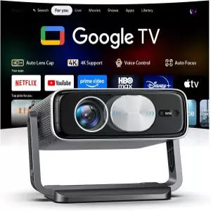 WiFi 및 블루투스 기능이 있는 스마트 프로젝터 구글 TV 4K 지원 내장 2500ANSI 오토 렌즈 캡 앱이 휴대용