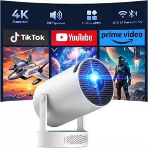 WiFi 및 블루투스 프로젝터 미니 지원 4K 침실 홈 시어터용 오토 키스톤 휴대용 내장 스피커 듀얼 밴드 6