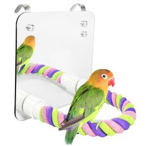 LOPERDEVE 로프 퍼치 새 장난감 그네가 CONURE 15CM(5.9인치) 위한 코카티엘 횃대 있는 핀치 거울, 잉꼬 앵무새 카나리아를 편안한 아마존 그레이