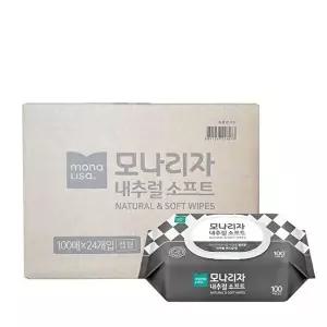 [셀러허브 1][모나리자] 모나리자 내추럴 소프트 무자극 물티슈 캡형 100매 24팩 (18772518)