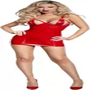 드림걸 여성 레드 바이닐 바디콘 드레스