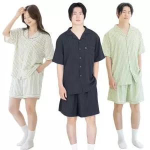 시원한 남여공용 에어코튼 스트라이프 반팔 잠옷 파자마 세트