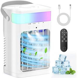 휴대용 에어컨 1600ML 물탱크가 있는 AC 유닛 포트 2개 풍속 3개 타이머 컬러풀 라이트 10종 객실 캠핑카 사무실용