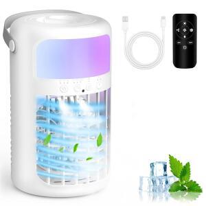 휴대용 에어컨 2026년 업그레이드된 4-IN-1 아이스 팬 3가지 쿨 속도와 1500ml 물탱크 2개의 미스트 초조용 데스크톱 AC 리모컨 침실 사무실 가정용 2-8시간 타이머