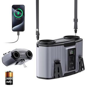 더블파우 24000mAh 휴대용 허리 팬 개인용 듀얼 에어 덕트 모터 작업용 충전식 클립온 벨트 10단 속도 45H 웨어러블 넥 쿨링 야외 작업 여행 정전(그레이)