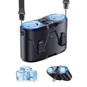 얼음 쿨 김무 듀얼 모터 충전식 허리 팬 10 기어가 장착된 25 000RPM 고속 넥 벨트 클립온 LED 디스플레이 손전등 업무용 야외 여행용 핸즈프리 개인 블랙