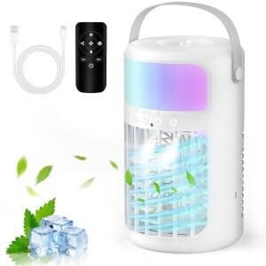 휴대용 에어컨 강력한 증발식 4-in-1 개인용 팬 1500ML 탱크 3단 속도 2단 안개 모드 원격 USB-C 쿨 기능으로 침실 사무실 캠핑에 적합합니다