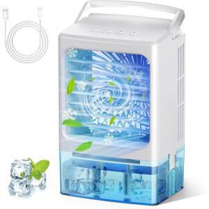 휴대용 에어컨 3-in-1 미니 AC 유닛 3단 얼음 안개 포함 900ML 물탱크 쿨 팬 2/4H 타이머 7색 조명 자동차 침실용 증발식 쿨러 사무실 책상 RV룸