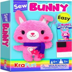 KRAFUN 812세 를 위한 첫 번째 토끼 재봉 키트 프리컷 및 펀치 펠트 가위 없음 안전 바늘로 나만의 와