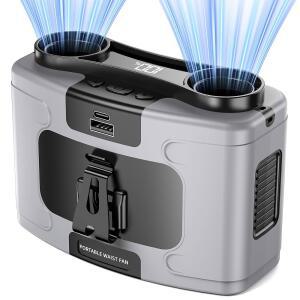 휴대용 허리 선풍기 20 000mAh 충전식 개인 벨트 16 000RPM 셔츠 듀얼 모터 스마트 디스플레이 야외 작업 캠핑 여행 창고용 40H 쿨 본체 더운 날씨 필수품