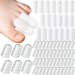 TrelaCo 70개 실리콘 마찰 방지 발가락 보호기 3가지 스타일 통기성 캡 소프트 클리어 젤 커버 여성 남성용