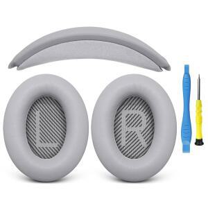 GEVO Bose QC35 ii QuietComfort 35 오버이어 헤드폰 이어 패드 쿠션 헤드밴드 매우 편안함 수리 부품 도구가 포함된 쉬운 DIY 설치 실버