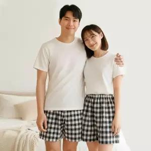 남자 여자 스타일 루즈핏 체크 실내복 바지