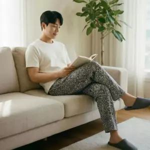 남자 베이직 페이즐리 패턴 루즈핏 홈웨어 바지