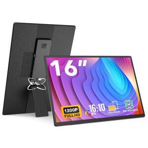 FLYTOCCA 휴대용 모니터, 16인치 FHD 1200P, 커버가 플러그 내장 스피커 /수직 앤 모니터 잭, 및 프리미엄 노트북용 스마트 있는 수평 여행용 플레이, 헤드폰