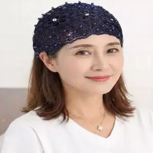 4컬러 플라워 패턴 진주 레이스 와이드 헤어밴드 비즈헤어밴드 엄마헤어밴드